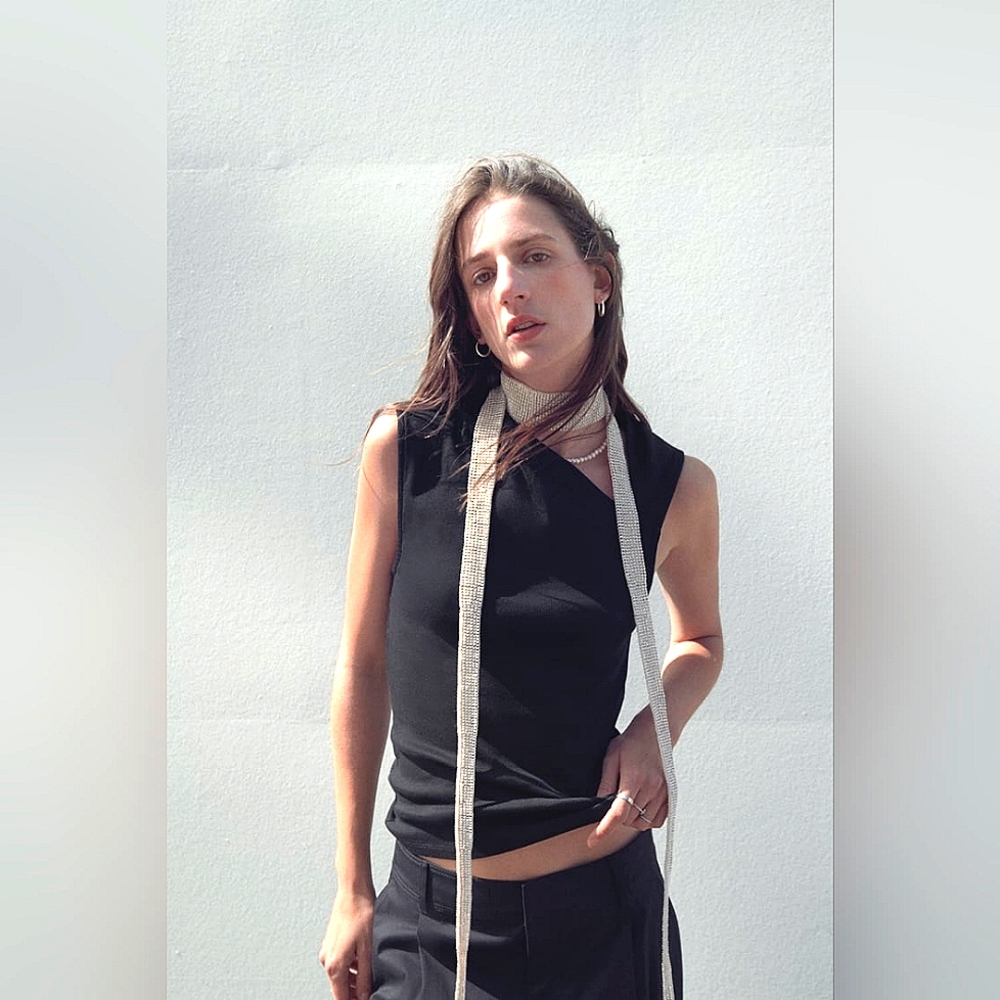 NBW Authentic BEADED FOULARD PRINT SCARF